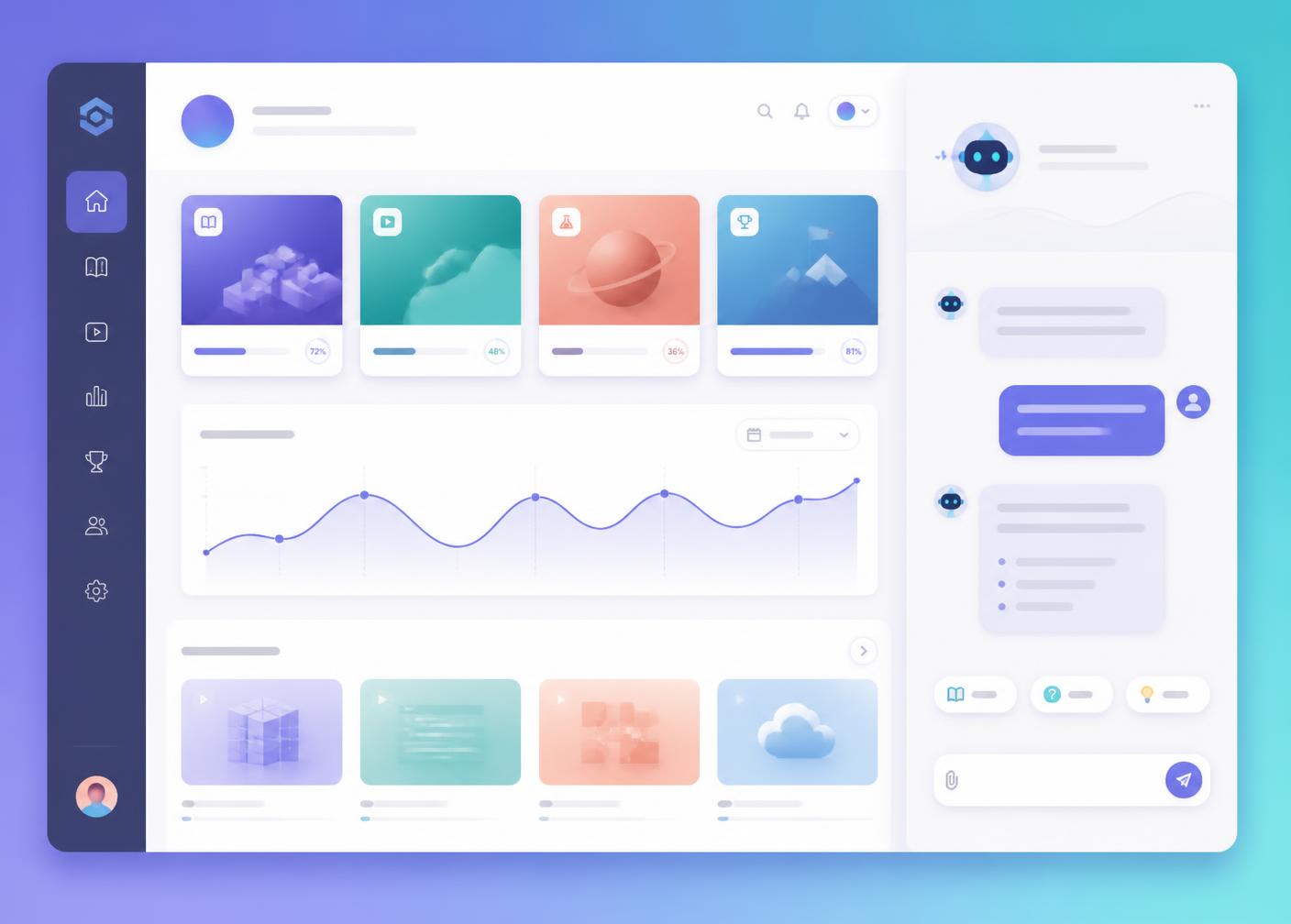 Painel do aluno SkillUp AI com progresso dos cursos e tutor de IA
